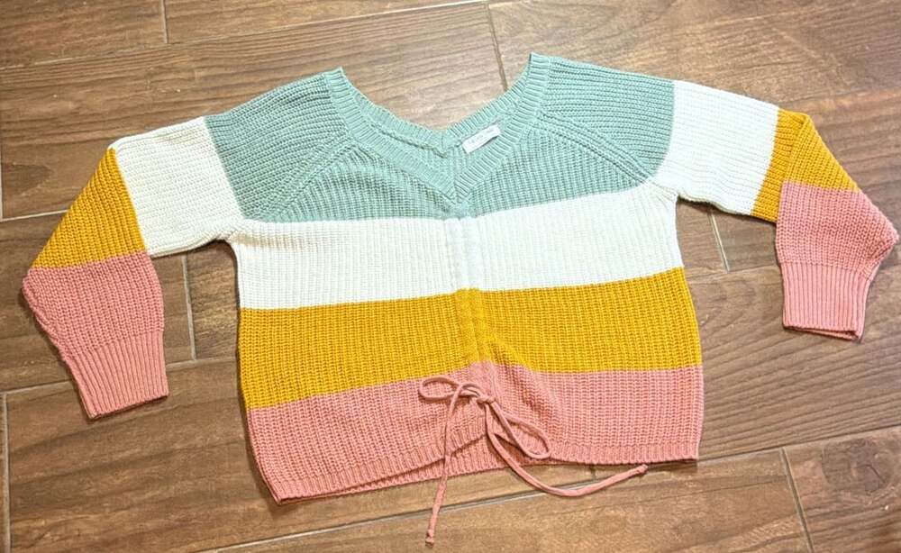 Full Circle Trends Colorblock Sweater Size Large Multicolored Knit V-Neck